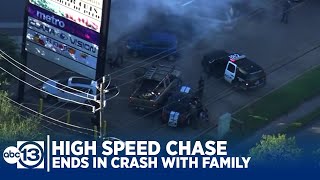 High speed chase suspects crash into innocent family in Dodge Charger
