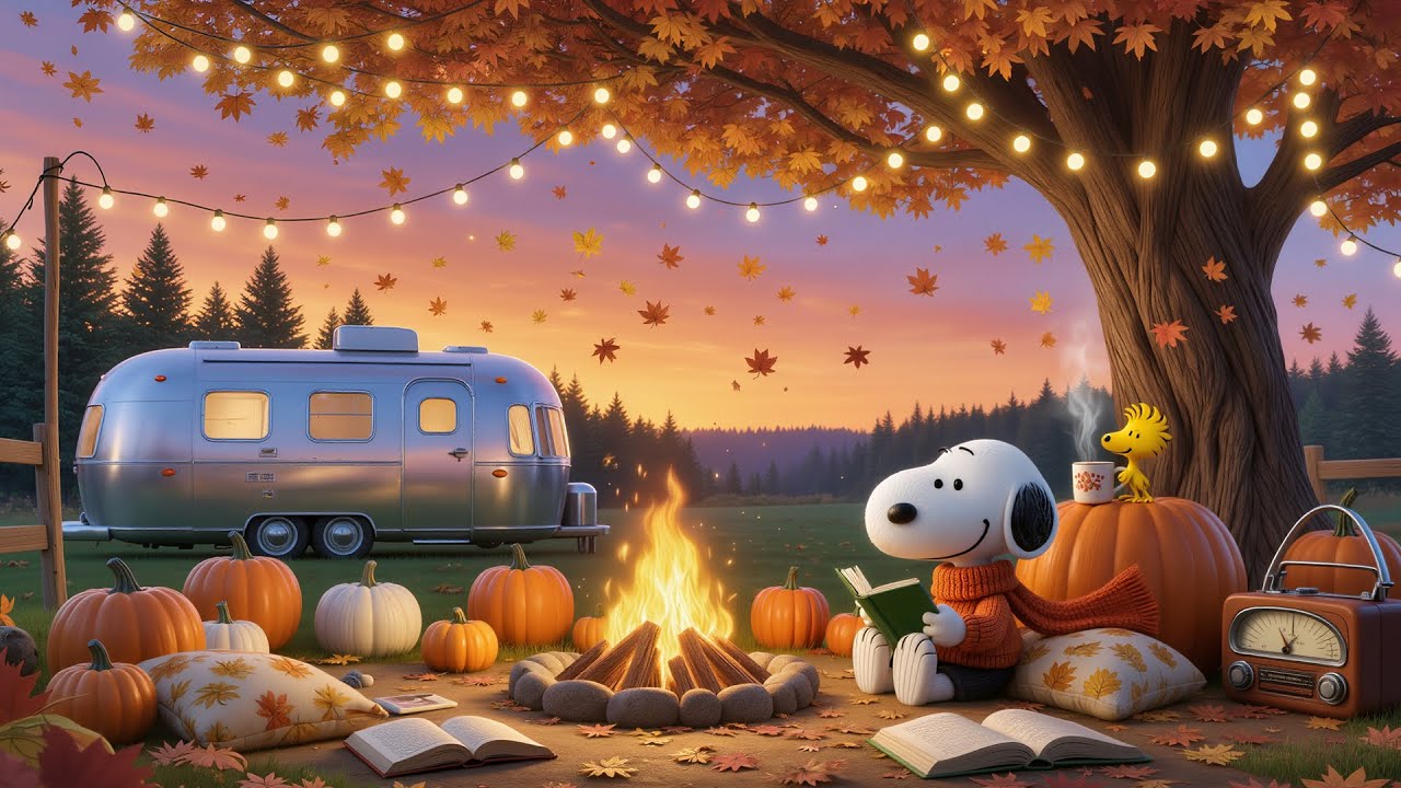 Snoopy’s Autumn Campfire Evenings 🍂 | Cozy Lofi Music for Reading, Study & Relaxing Nights