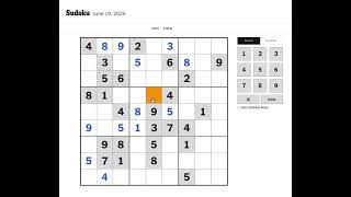 New York Times Sudoku Hard Solution for June 19, 2026: Solving without Markings Nyt Hard Sudoku Walkthrough June 19 2026