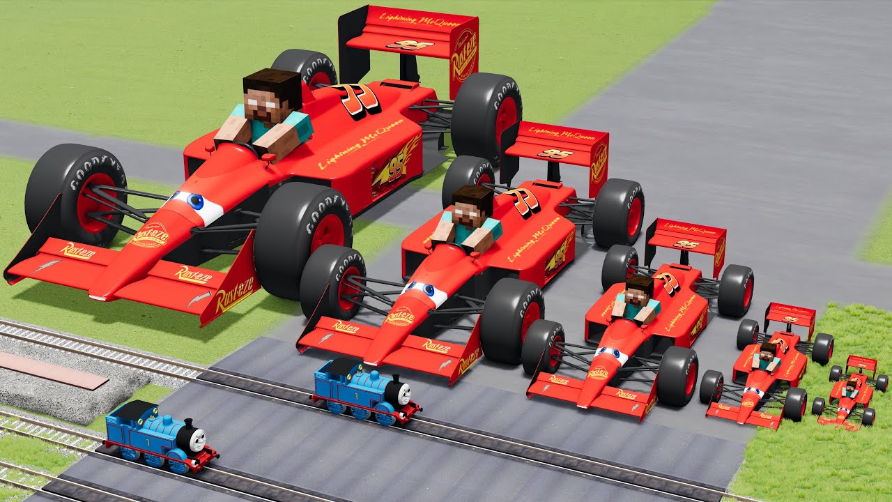 Big & Small Herobrine vs F1 Lightning Mcqueen vs Trains Thomas | BeamNG.Drive