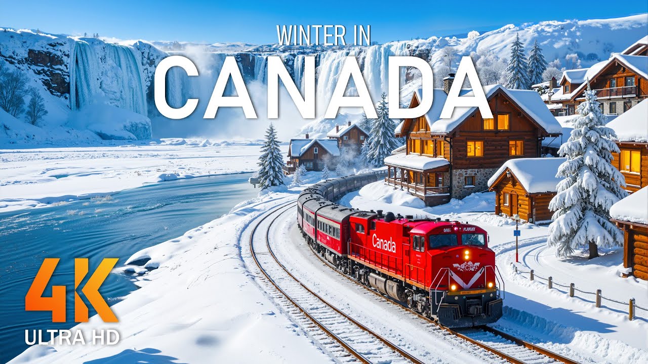 Canada Winter 4K UHD | Banff & Lake Louise – Snowy Peaks, Frozen Lakes & Relaxing Piano Music