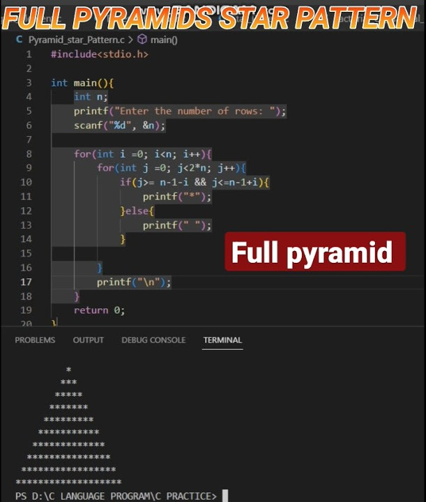 Full pyramid pattern in c language | pattern in c #coding #python # ...