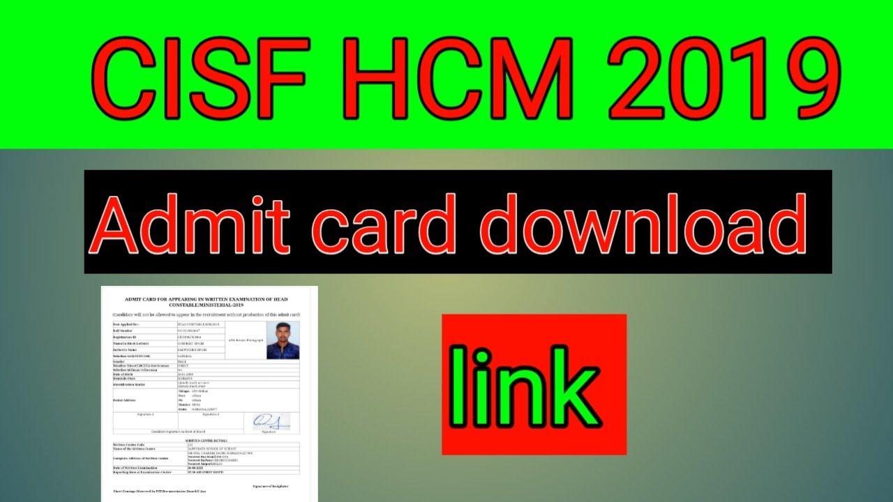 how to download admit card CISF HCM 2019