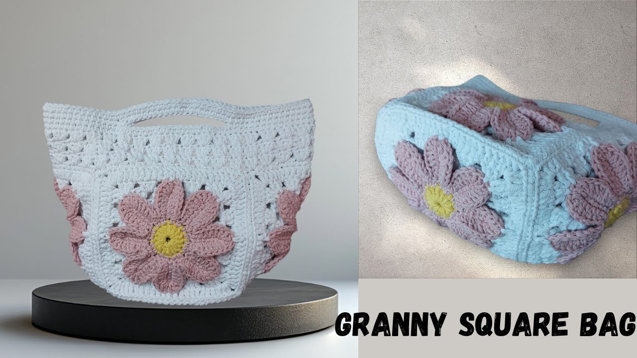 كروشيه حقيبة بمربعات غراني الوردة / crochet flower granny squares bag