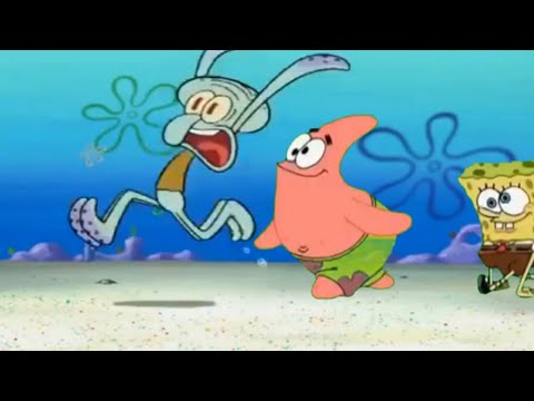 Squidward Runs Away From SpongeBob And Patrick