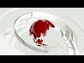 Seamless loop 3d glossy white curved shapes and red earth globe rotating tv news breaking