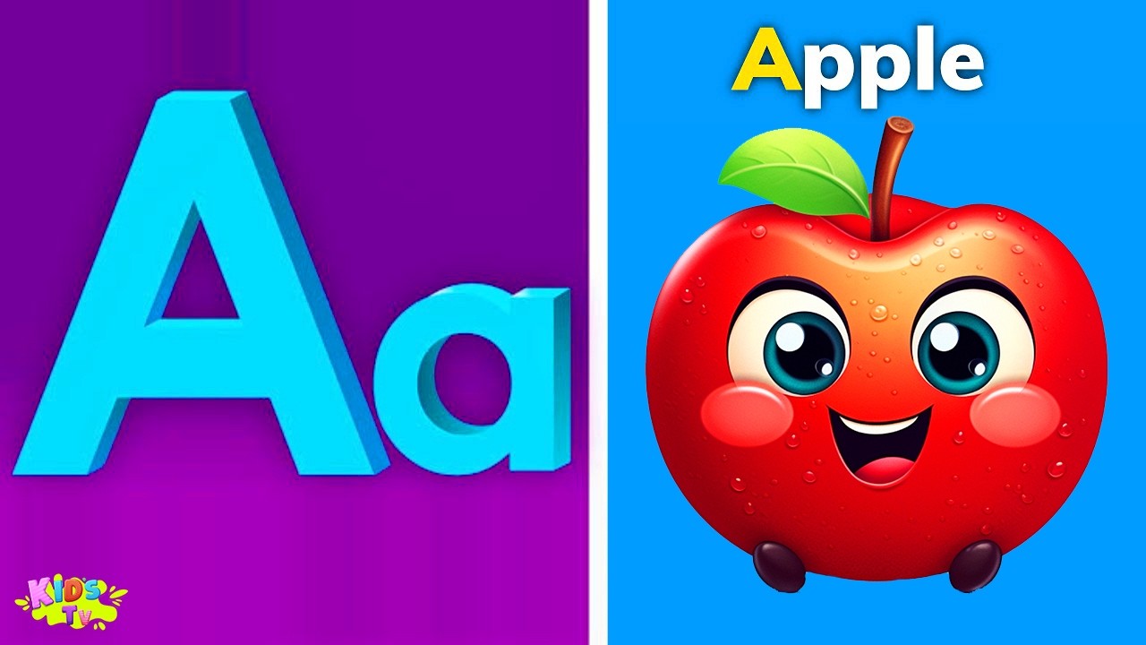 Песенка про фонетику ABC - обучающие видеопесни для малышей, буква А — яблоко, детские стишки, пе...