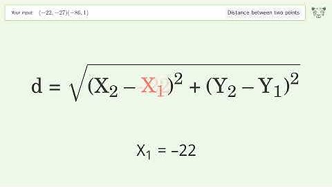 Find the distance between two points p1 (-22,-27) and p2 (-86,1): Step-by-Step Video Solution