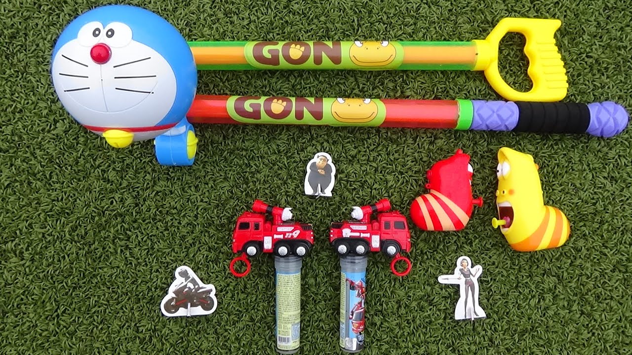 [물총쏘기] Water gun toys 또봇 R 미니 라바 도라에몽 곤 워터건 물총 장난감 Doraemon Larva Tobot water gun toys YouTube
