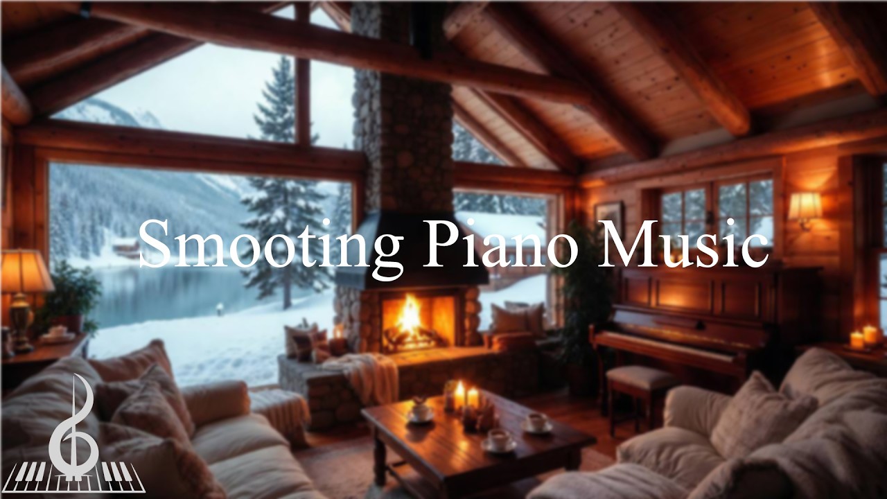 ❄️🔥 Cozy Cabin Hideaway | Relaxing Piano & Fireplace Sounds | Snowy Lake Night for Deep Sleep