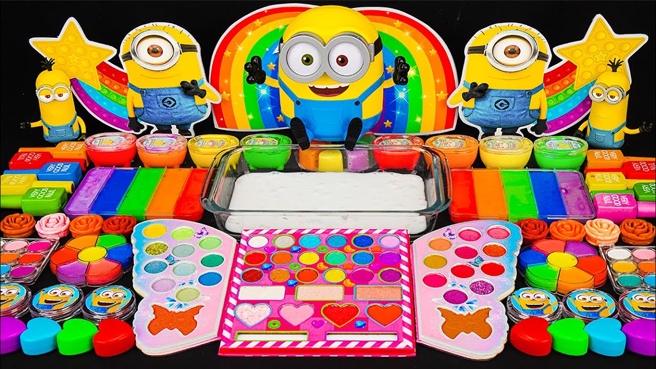 Slime Mixing Eyeshadow Makeup Set 🎎💟 Mixing "Minion" Into Clear Slime ASMR