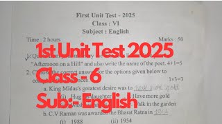 Class 6 1st Unit Test 2025 Englishseba Board Govt School 1stunittest2025class6english