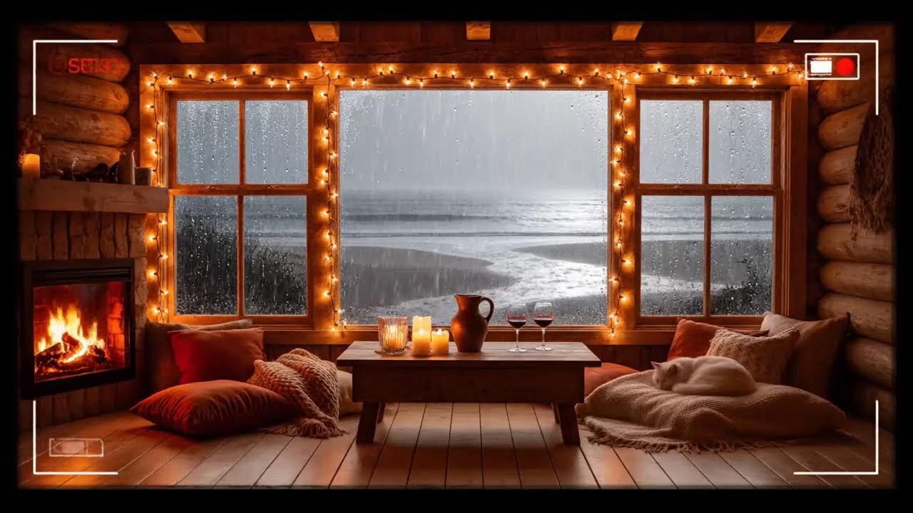 Escape to this Cozy Cabin ☕ Relaxing Jazz, Rain & Fireplace NO ADS #RelaxingJazz