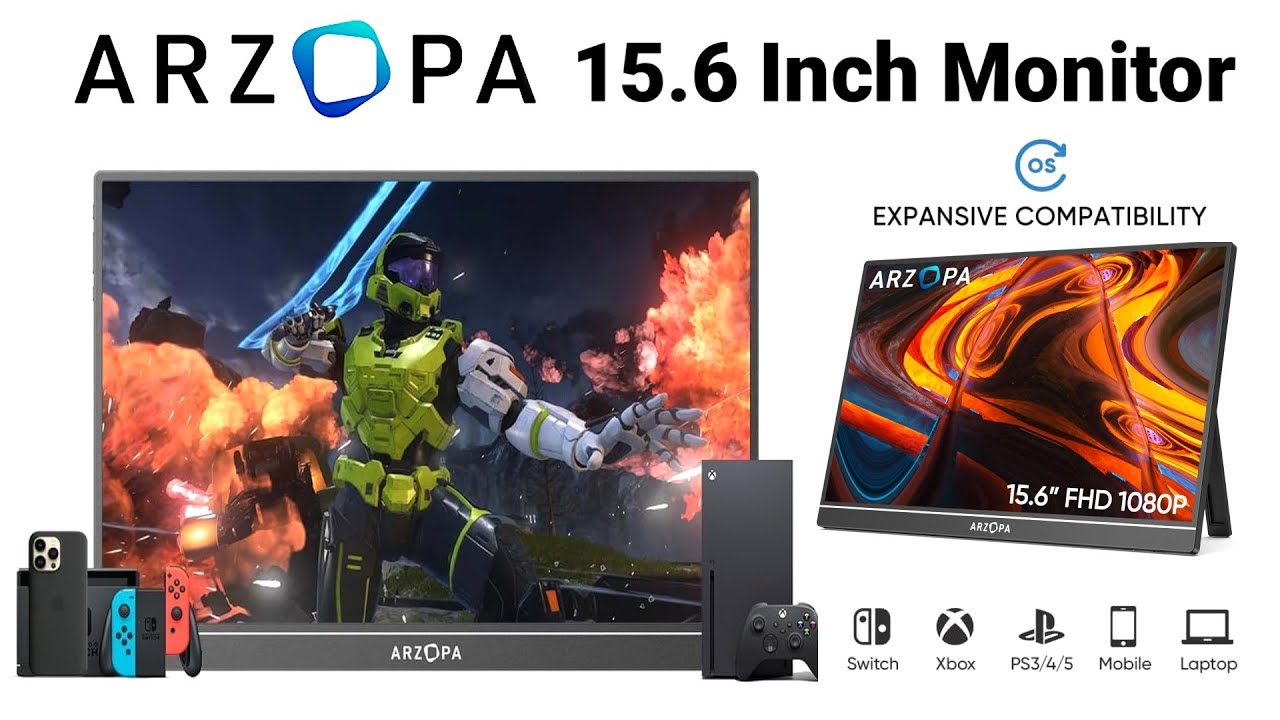 ARZOPA Portable Monitor 15.6'' FHD 1080P Ultra Slim Portable
