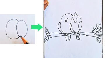 How to Draw Two Cute Love Birds from Ovals | Easy Bird Drawing for kids and beginners