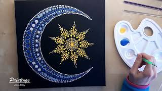 How to Paint Dot Mandala Moon and Sun | TUTORIAL for Beginners | Step by Step |Acrylic Painting| #35