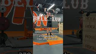 270 Pound axle clean and press away for 5 #lifting #gym #strongman
