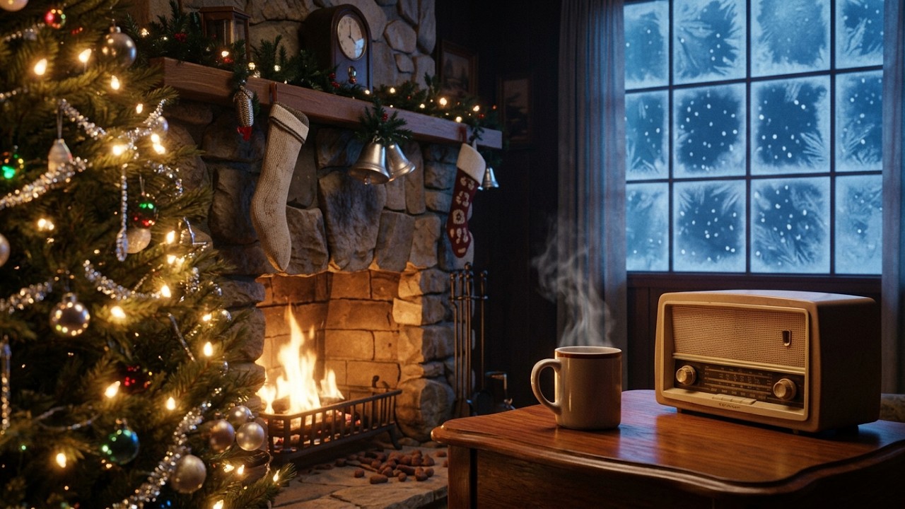 1950s Cozy Fireplace & Christmas Song🔥🎄