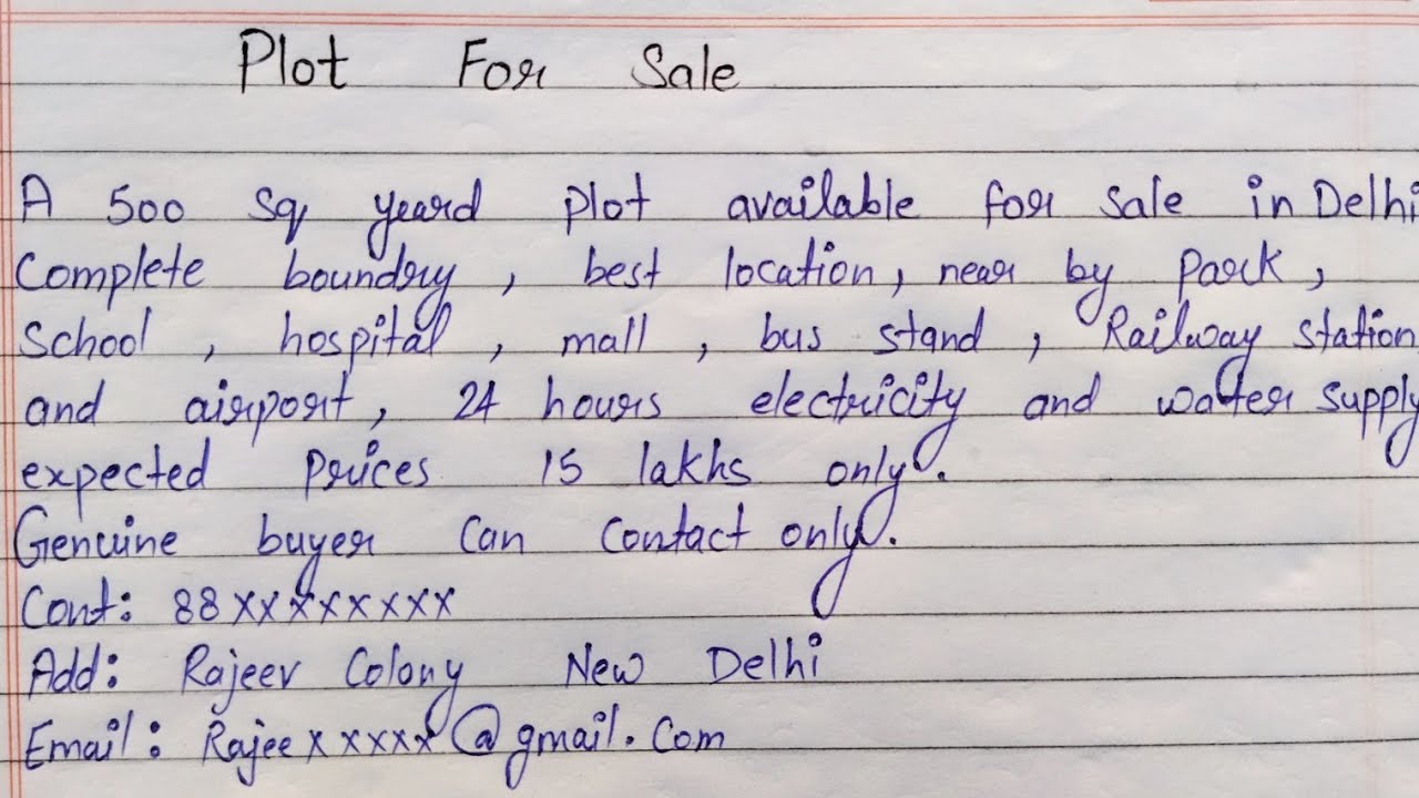 Advertisement Plot For Sale Ll Plot For  Sale Advertisement Writing