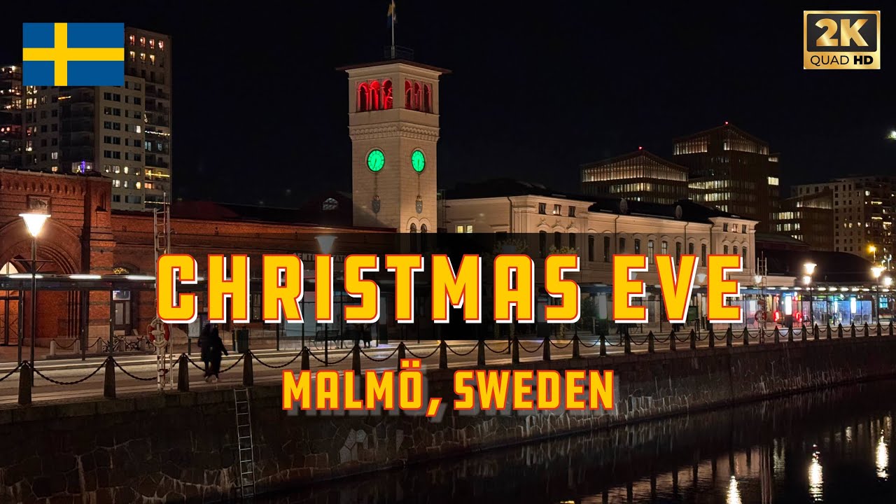 Christmas Eve Night Walk, Gutav Adolfs Torg to Central Station - Malmö, Sweden 🇸🇪