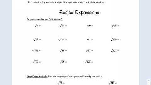 7.1 Simplifying Radicals Video 1