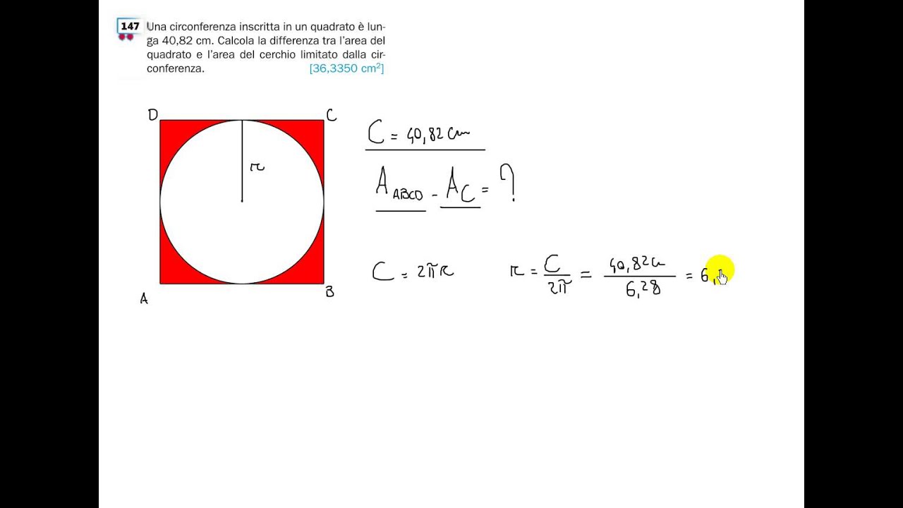 Esercizio 147 Pagina 135 Iiic Cerchio Inscritto In Un Quadrato