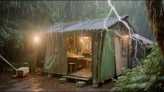 Sleep instantly with heavy rain and powerful thunder  The sound of rain on a tin roof for sleeping