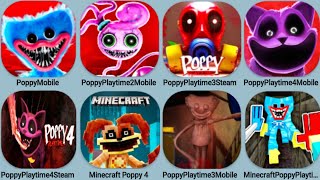Poppy Playtime Mobile, Poppy 2 Mobile, Poppy 3 Steam+Mobile, Poppy 4 Mobile+Steam, Minecraft Poppy4