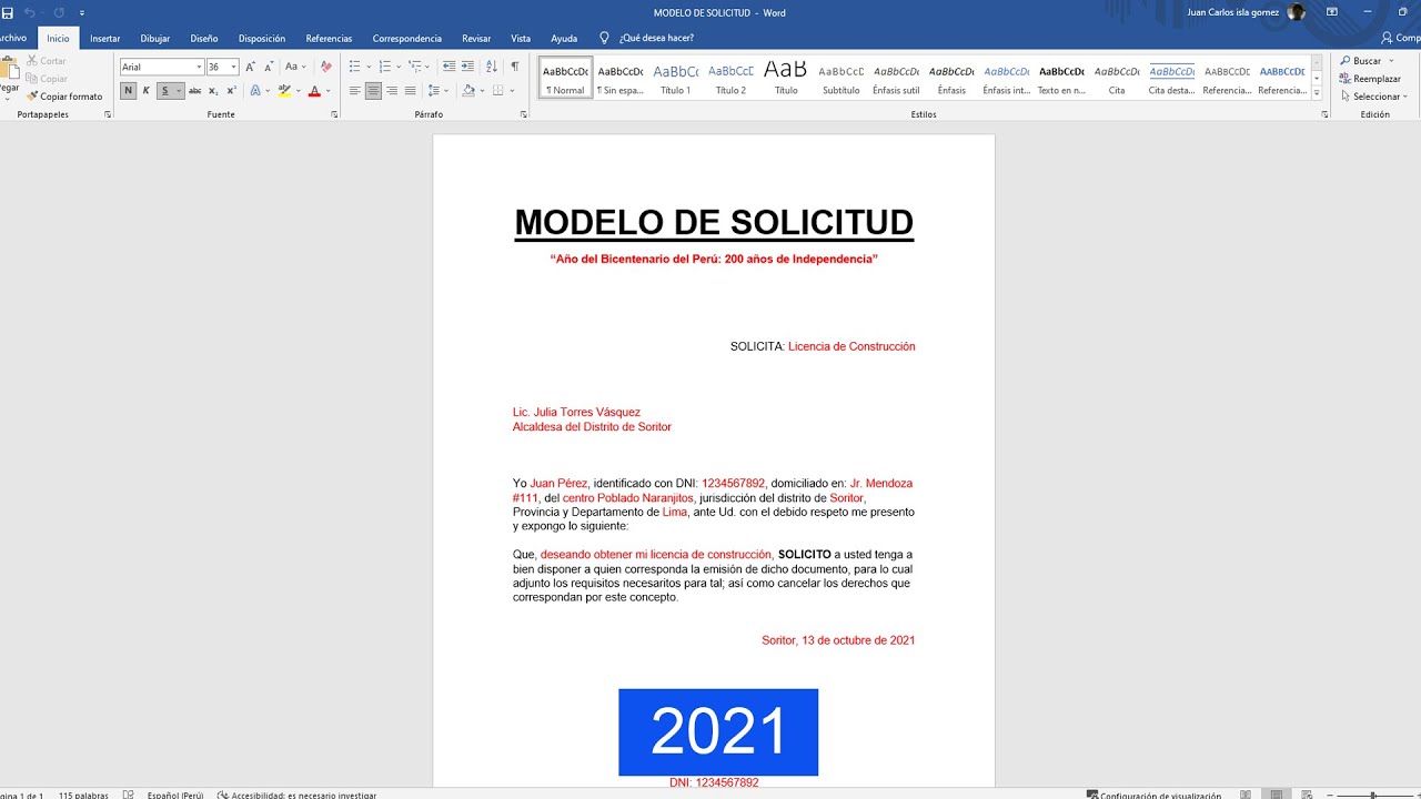 Como hacer una carta de Solicitud en Word 2021 - YouTube