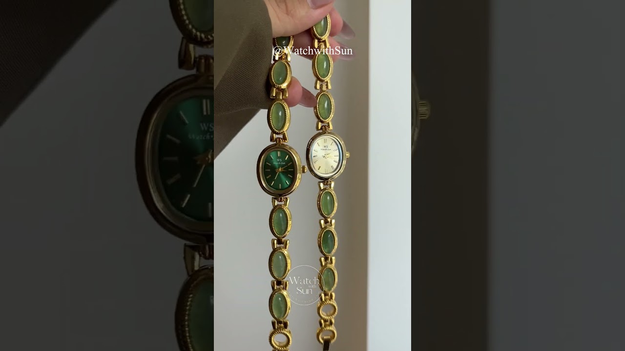 Vintage Style Green Jade Stone Bracelet Watch Green Dial  display picture 3