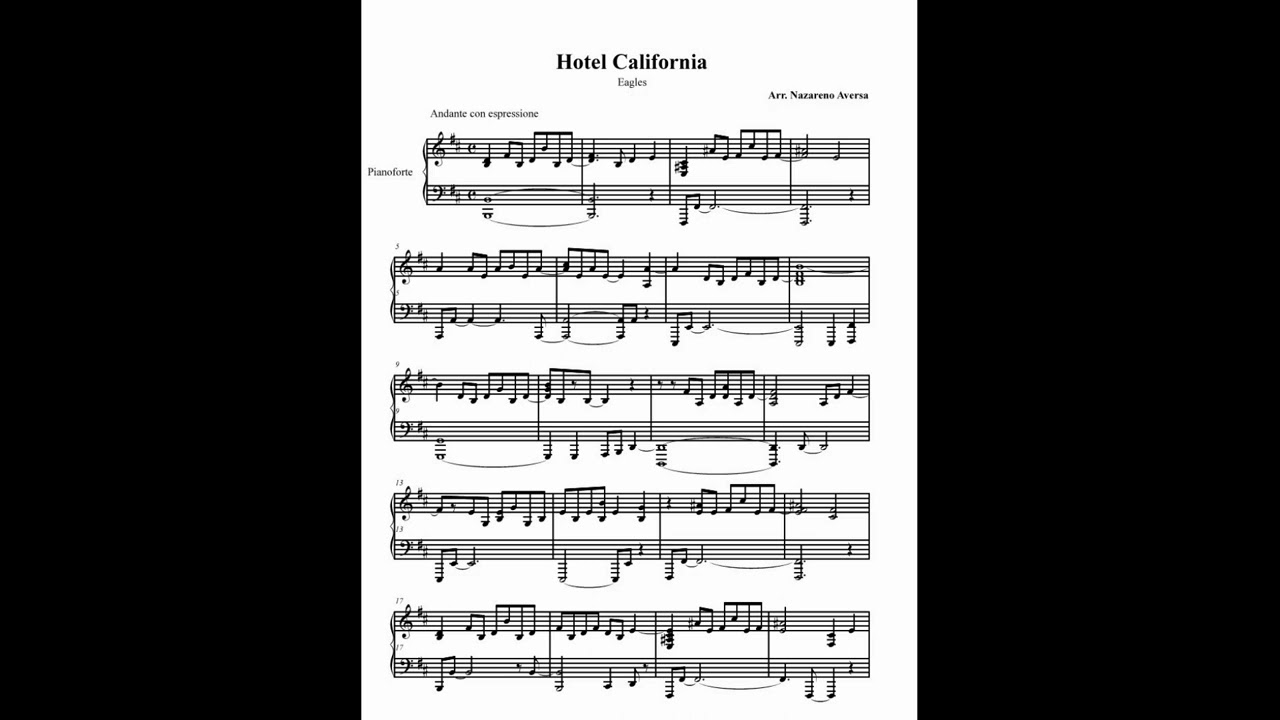 Hotel California - Piano Sheet Music Version - Nazareno Aversa