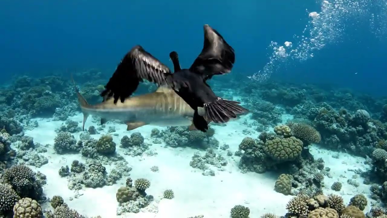 🦈 Incredible Tiger Shark and Cormorant Play Underwater Tag | Rare Marine Wildlife Documentary