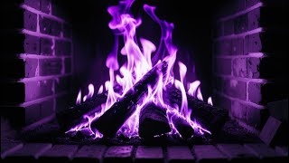 Purple Flames Weaving Shadows and Light in a Tranquil Hearthside Sanctuary
