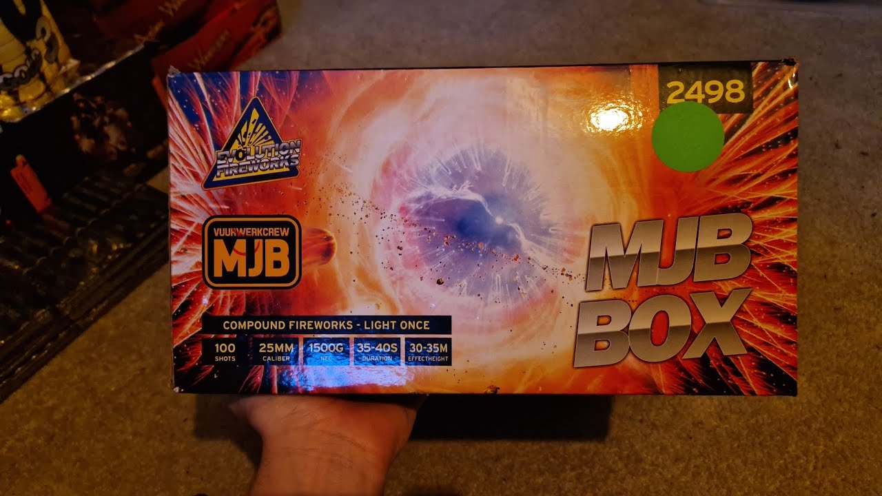 mjb box 100shots 25mm compound. evolution fireworks. G.B.V weco