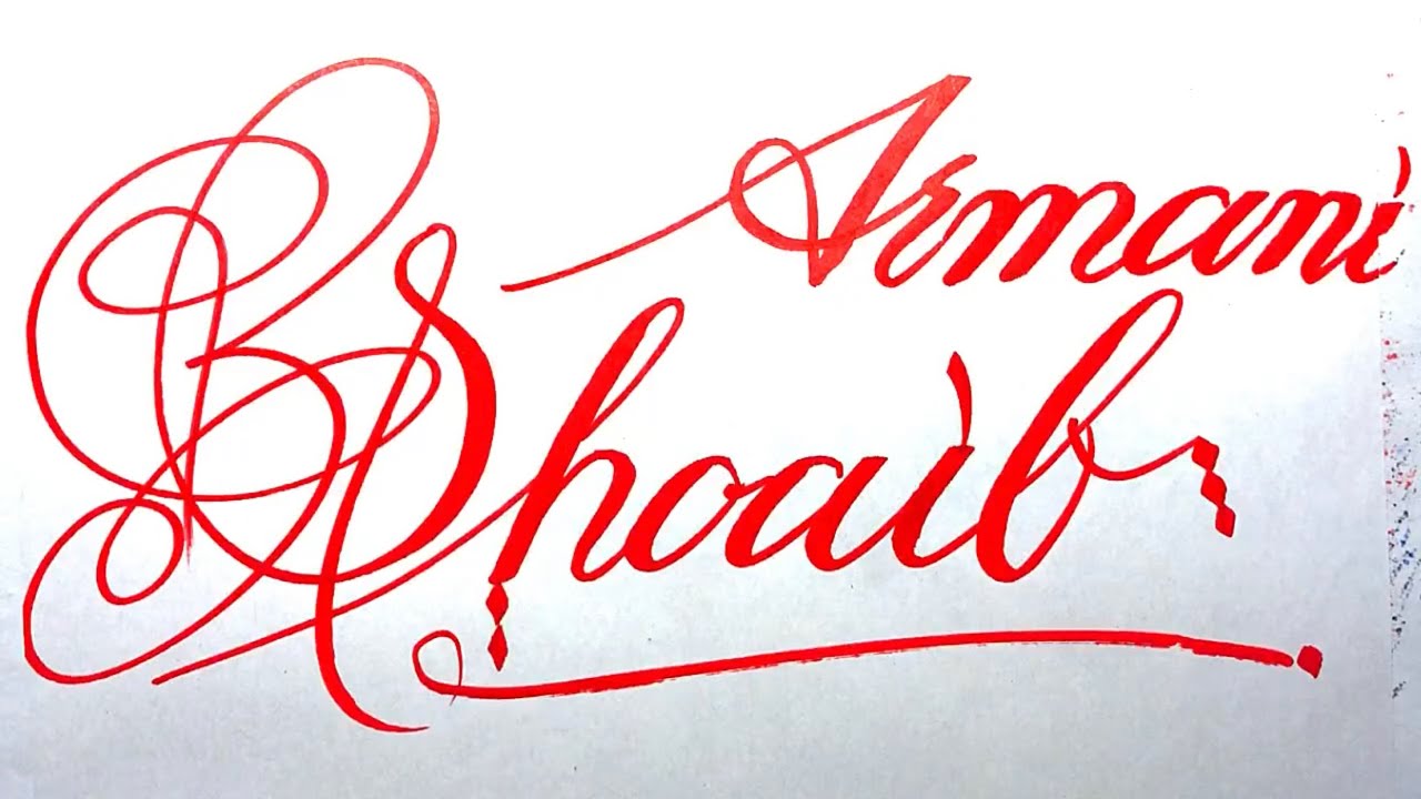 Shoaib Armani Name Signature Calligraphy Status | How to write with Cut ...