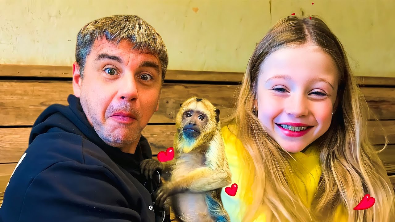 Nastya ve babası vahşi hayvanlarla oynuyor - Çocuklar için video