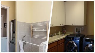 75 Laundry Room With Solid Surface Countertops And Yellow Walls Design Ideas You'll Love ☆