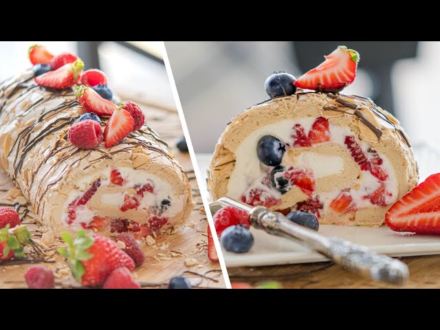Изображение МЕРЕНГОВЫЙ РУЛЕТ ПАВЛОВА | торт десерт из безе с ягодами и сливочным кремом | рецепт Pavlova