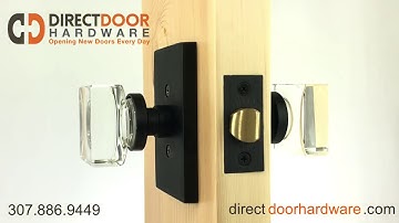 Emtek Modern Square Crystal Knob with Rectangular Rosette in Flat Black