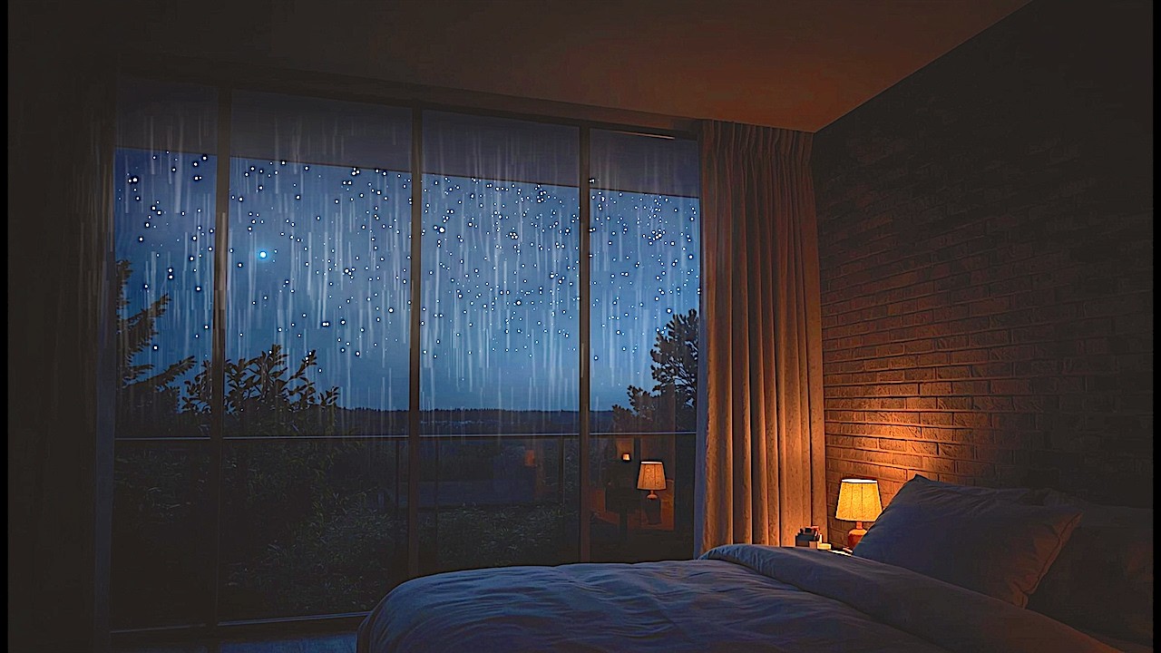 Deep Sleep in a Glass Wall Bedroom | Cozy Night Ambience