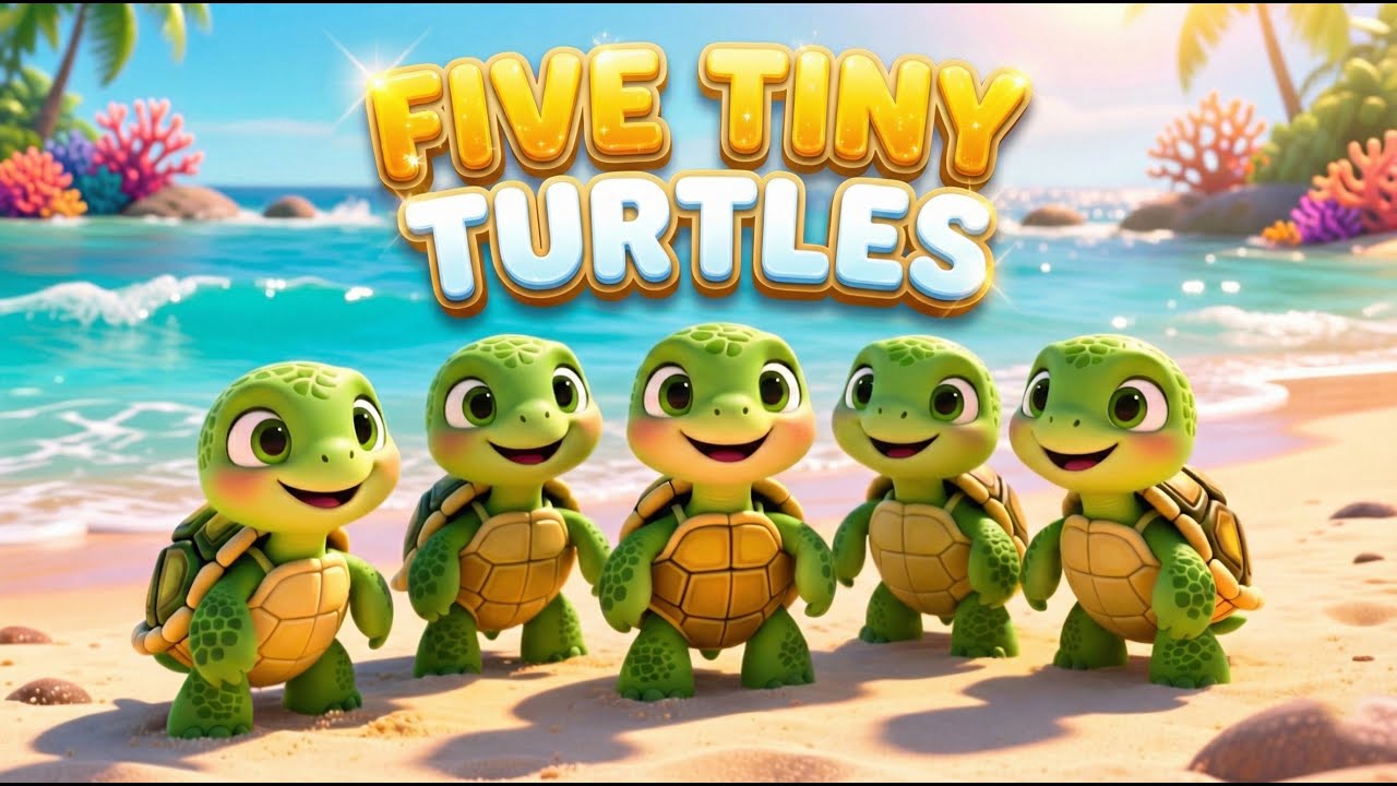 Five Tiny Turtles Song | Cute Kids Nursery Rhyme