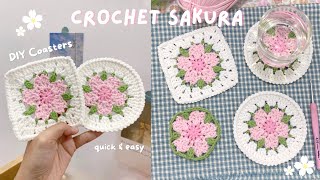 картинка: Как связать цветок вишни крючком. Подставка под чашку. 🌸