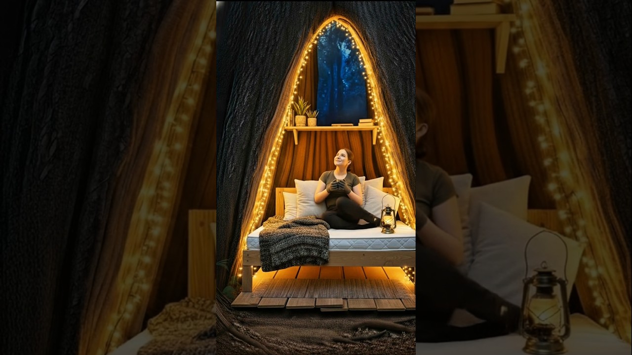 Wow 😯 she turned this stump to a cozy hidden room 🤩 💫 
