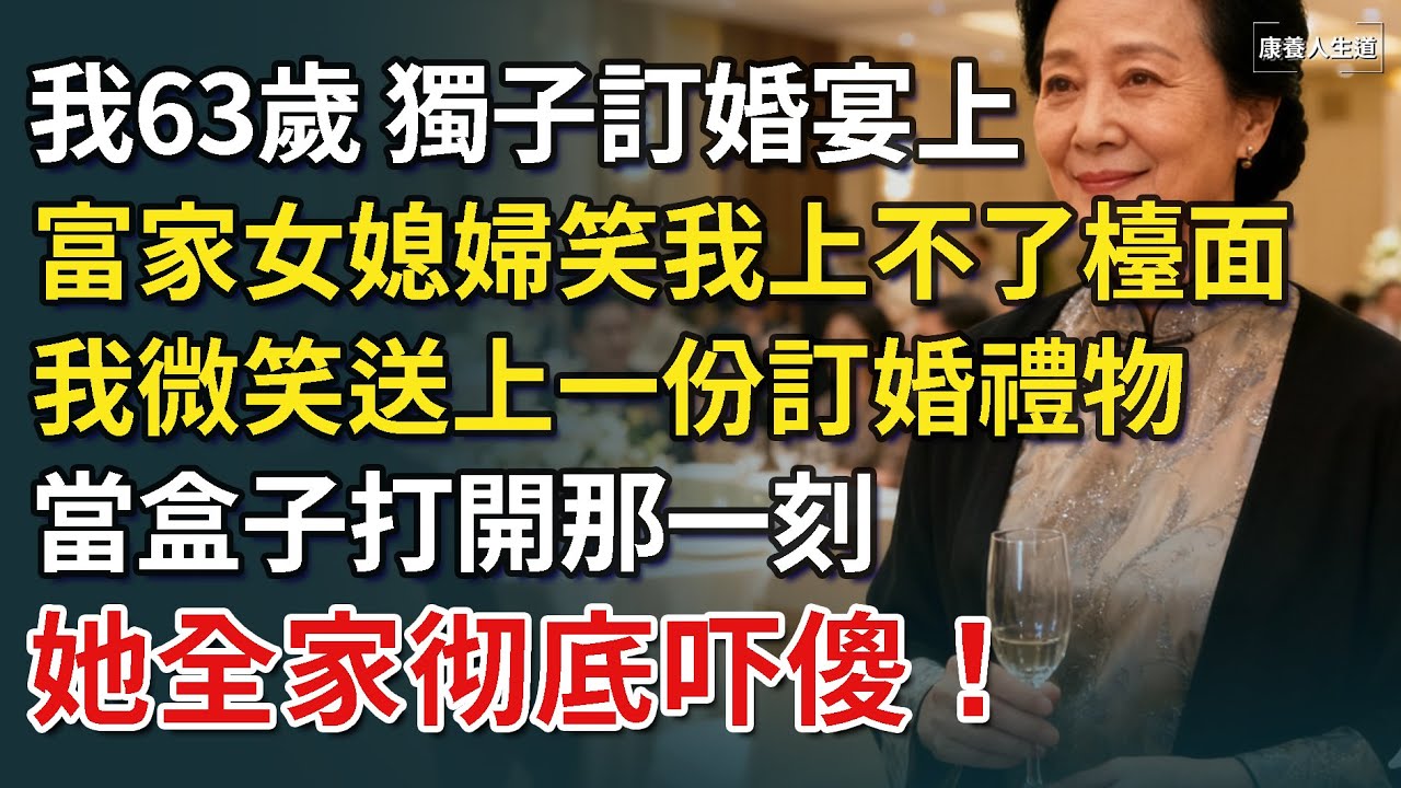 我63歲，獨子訂婚宴上，富家女媳婦笑我「上不了檯面」，我微笑送上訂婚禮物，當他們打開盒子那一刻，她全家徹底嚇傻！【康養人生道】 #康養人生道 #上了年紀該明白的事 #養老 #聰明老人 #長壽秘密