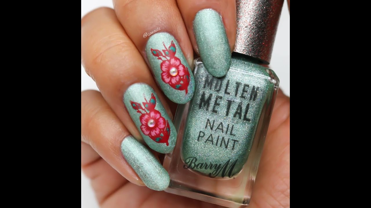 7. Turquoise and Pink Floral Nail Design - wide 7