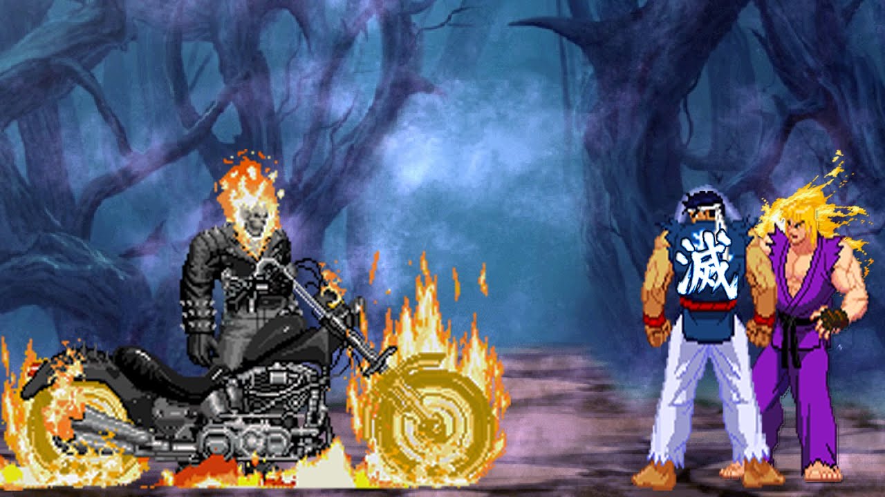[KOF Mugen] Ghost Rider VS. Ryu & Ken - YouTube