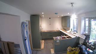 Double storey side extension kitchen installation Timelapse