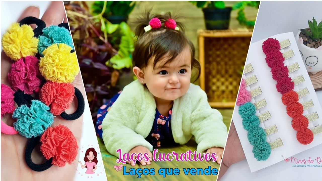 4° AULA LAÇOS LUCRATIVOS - Parzinho de pompom 🎀Diy ribbon bow hair