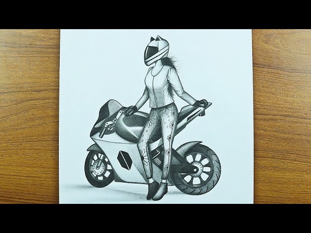 Dirt Bike drawn with pencil, sharpie and digitally touch up with paint 3D.  | Bike drawing, Pencil drawings, Painting