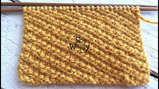 Super easy Diagonal knitting stitch pattern (great for beginners)  So Woolly